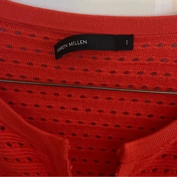 Karen‎ Millen Coral Boxy Cropped Ripple Texture Open Knit Cardigan Size 8 - Picture 5 of 7